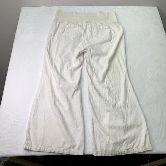 Old Navy Womens XXL White Fold Over Waist Linen Blend White 2X Wide Leg Pants - Picture 6 of 10